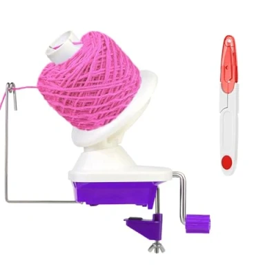 Image of Yarn Winder, Hand Operated Purple Ball Winder for Crocheting, The Helper Collection Lovers, with 1 Pcs Scissors