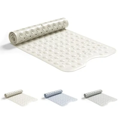 Image of Good Nite Non Slip Bath Mat 101x40cm Bathtub Shower Machine Washable Tub with Suction Cups Drain Holes Rubber Mats Anti Mould Extra Long Beige