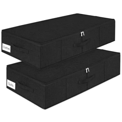 Image of mepure Under Bed Storage With Lids, 2 Pack Underbed Box Lid, Foldable Sturdy Clothes Drawer Organizer W/ 3 Handles