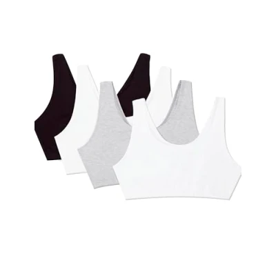 Image of Fruit of the Loom Women&#039;s Built Up Tank Style Sports Bra Value Pack, Opaque, Black/Wht/Wht/Heather Grey, 36 (Pack 4)