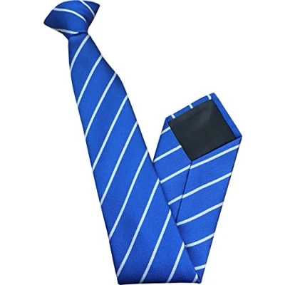 Image of Men&#039;s Striped Clip On Neck Tie (Blue with Thin White Stripe)