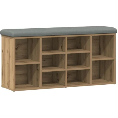 Image of vidaXL Shoe Bench Artisan Oak 102x32x50 cm with Cushion Engineered Wood Organizer and Storage Seat for Hallway/Living Room Furniture