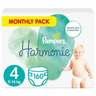 Image of Pampers Baby Nappies Size 4 (9 14 kg / 20 31 lbs), Harmonie, 160 Nappies, MONTHLY SAVINGS PACK, Premium Cotton and Plant Based Fibres