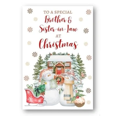 Image of Second Ave Brother &amp; Sister in Law Christmas Snowmen Winter Xmas Holiday Festive Greetings Card