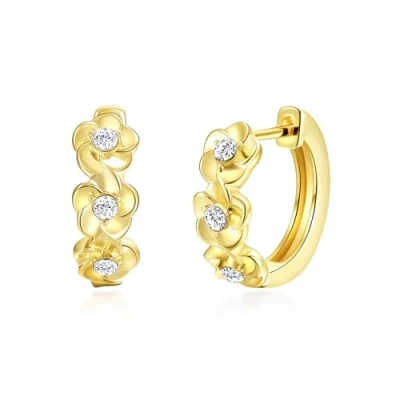 Image of Philip Jones Gold Plated Flower Hoop Earrings Created with Zircondia® Crystals