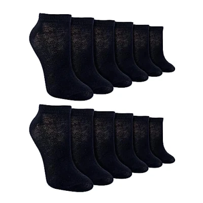 Image of 12 Pair Multipack Kids Trainer Socks Ankle White Bamboo for Boys (11 14 Years, Black)