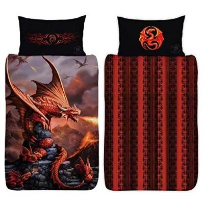 Image of Anne Stokes Fire Dragon Duvet Cover Reversible Bedding Set Single