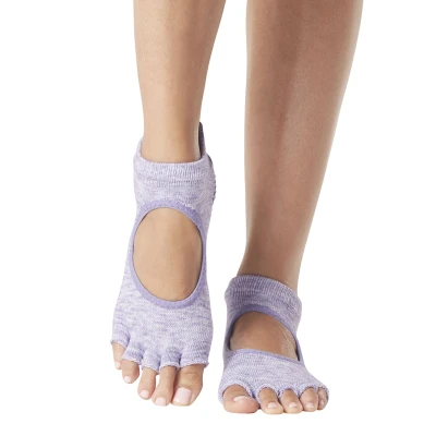 Image of Women&#039;s 1 Pair ToeSox Bella Half Toe Organic Cotton Open Front Yoga Socks Heather Purple S