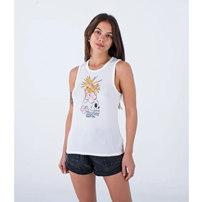 Image of Hurley Women&#039;s Birdies Muscle Tee T Shirt, White, L