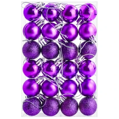 Image of 24 Pieces 30 mm Christmas Balls Decoration Shatterproof Tree Baubles Mini Hanging Ball for Holiday Wedding Party Decoration, Purple