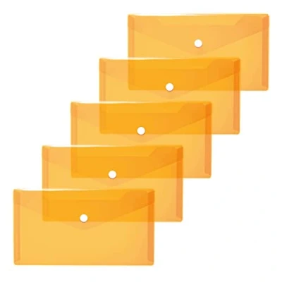 Image of HERMA 20038 Document Wallets DIN Long Transparent Orange Pack of 5 Small Pockets Envelopes with Press Stud Fastener, Plastic for School, University, Office, Travel