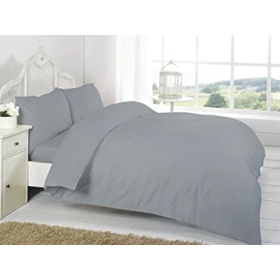 Image of AmigoZone Luxury 100% Egyption Cotton Duvet Cover Set Plain 200 Thread Count (Double, Grey)