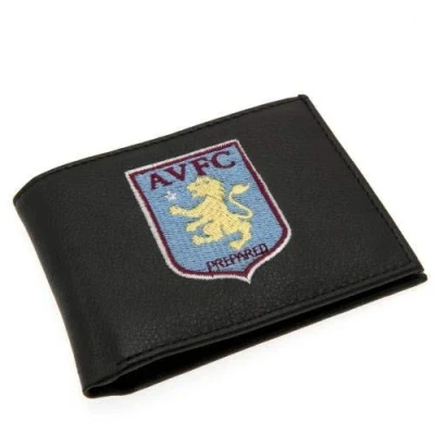 Image of Aston Villa F.C. wallet 7000 PU embroidered Crest multiple card slots approx 11cm x 9cm on a header Official Football Merchandise