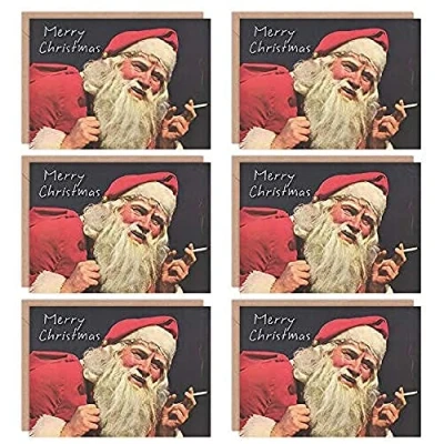Image of Wee Blue Coo Christmas Cards x6 Funny Santa Smoking Merry Set Xmas