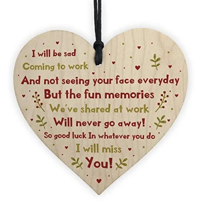 Image of RED OCEAN Handmade Colleague Leaving Gift Wooden Heart New Job Goodbye Plaque Thank You