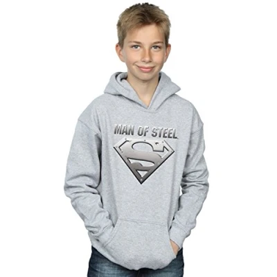 Image of DC Comics Boys Superman Man of Steel Shield Hoodie 9 11 Years Sport Grey