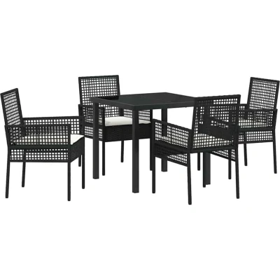Image of vidaXL 5 Piece Garden Dining Set with Cushions Black Poly Rattan