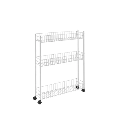 Image of Metaltex Fino 3 Tier Extra Slim Trolley with Wheels Multipurpose Storage Cart for Small Spaces in The Home including Kitchen, Bathroom, Office and Laundry White, 58 X 16 72 Centimetres