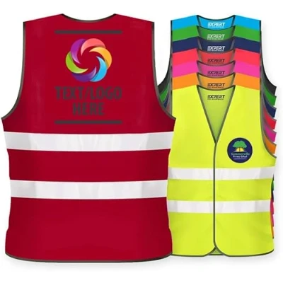 Image of Expert Workwear Unisex Personalised Kids High Visibility Safety Vest Children Hi Vis Printed Waistcoat Reflective Jacket Lightweight EN1150 (Burgundy, 4 6 Years)