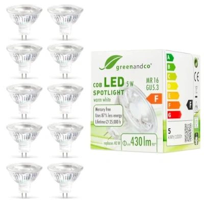 Image of greenandco® MR16/GU5.3 LED spot light, GU5.3, 5.00 wattsW, 12.00 voltsV