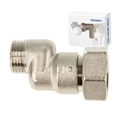 Image of tecuro Radiator S Connection 10 mm Height Adjustment with Euro Cone x AG 3/4 Inch 1/2 Nickel Plated Brass AGS