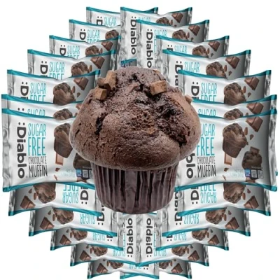 Image of Diablo Chocolate, Chocolate Chip,Vanilla Cupcake Sugar Free Sweetened with Maltitol Perfect for Gifting Halal &amp; Kosher Approved 45g Each (Chocolate, Pack of 24)
