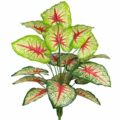 Image of AIVORIUY Artificial Plants 29&quot; Tall Fake Tropical Tree Leaves with Stems, Faux Palm Imitation Frond Leaf Plastic Greenery Floral Jungle Party Home Garden Decoration (White Red)