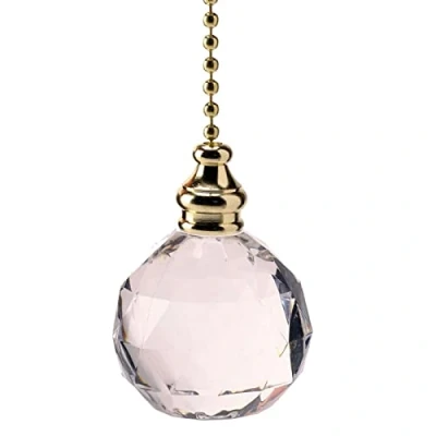 Image of Crystal Ball Bathroom Light Pull with Brass/Gold Chain/Pull Cord Replacement