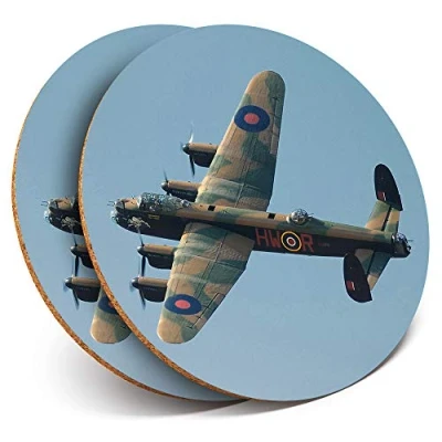 Image of Destination Vinyl ltd 2 x MDF Glossy Top Coasters Round Avro Lancaster Bomber Vintage Plane 13086