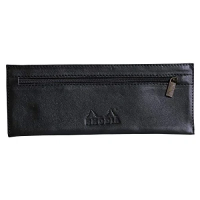 Image of RHODIA 118449C Flat Pencil Case Soft Epure Black Leather 22 x 8.5 cm Filing and Storage of Documents Genuine for Pens, Pencils, Markers, Small Supplies