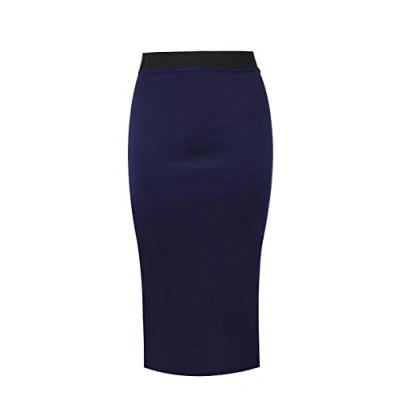 Image of BG Women&#039;s Pencil Skirt Elastic Waist Bodycon Stretch Midi Long Wiggle Tube Plus Size UK 6 26 (20 (XXL), Navy Blue)