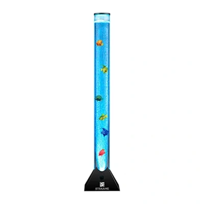 Image of Straame 90cm Colour Changing LED Light Bubble Fish Mood Lamp with Colourful Artificial Tropical Fishes, Sensory Relaxing Atmosphere (90 cm, Black)