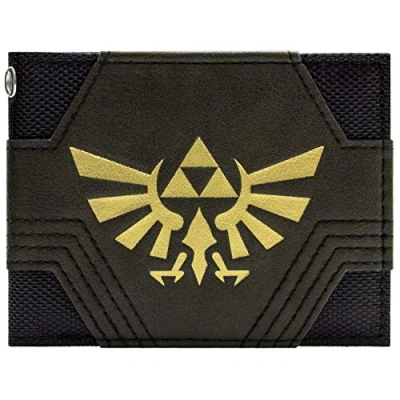 Image of Nintendo Legend of Zelda Textured Golden Triforce Wallet Bi Fold ID &amp; Card Holder, Black