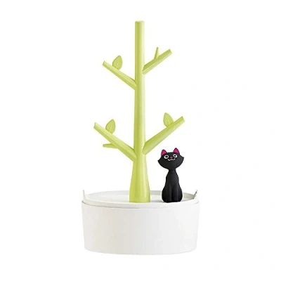 Image of Fantes Jewelry Holder Organiser Cat &amp; Tree Necklace Earring Bracelet Hair Tie (Green)