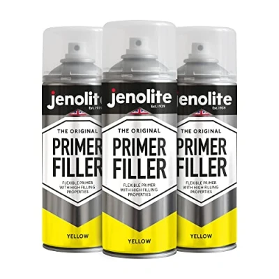 Image of JENOLITE Primer Filler Spray Paint YELLOW High Fill Multi Surface Fills Small Dents &amp; Scratches Perfect For Car Bodywork, 3D Printer Models More 3 x 400ml