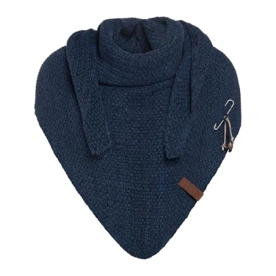 Image of Knit Factory Coco Knitted Shawl Triangle scarf Women Jeans/Navy winter 190x85 cm Manufactured in Europe Ladies Including decorative pin