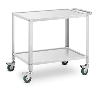 Image of Royal Catering 2 Shelf Stainless Steel Serving Trolley, 80 x 57 3.5 cm, 100 kg, Silver