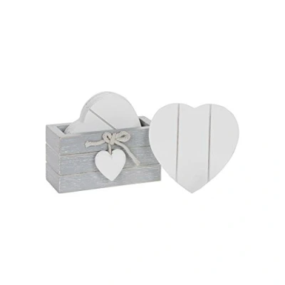 Image of Joe Davies Set of 6 Wooden Heart Drink Coasters With Provence Grey Storage Stand