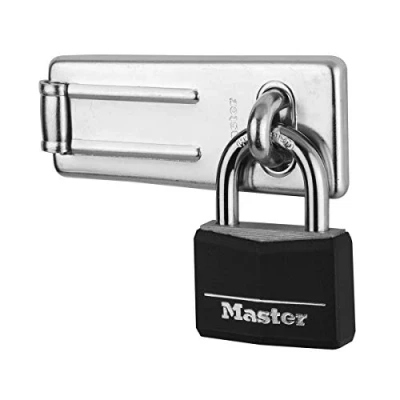 Image of Master Lock 9140703EURD Pack Including Door Hasp and Keyed Padlock, Black