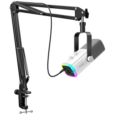 Image of FIFINE AM8 Podcast Microphone kit, Gaming mic with Boom Arm Compatible PC/Computer/XLR Mixer, USB/XLR Set Headphones Jack for Vocal, Streaming, Recording, Voiceover AM8T White