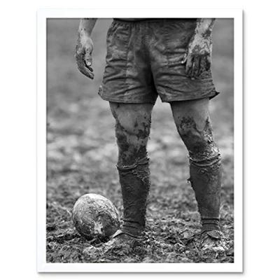 Image of Wee Blue Coo Rugby Player Ball Mud Bowl Art Print Framed Poster Wall Decor 12x16 inch