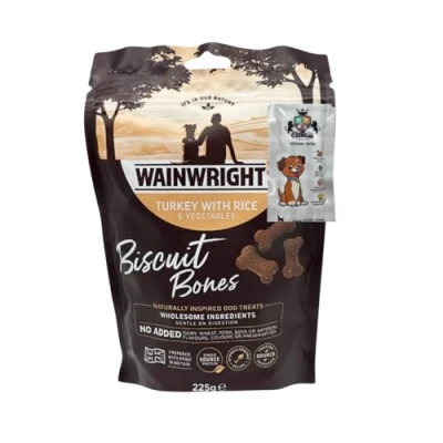 Image of AETN Creations Turkey Rice Biscuit Bones Dog Treats 225g Hypoallergenic Recipe for Adult Dogs Bundled with Jerky Treat