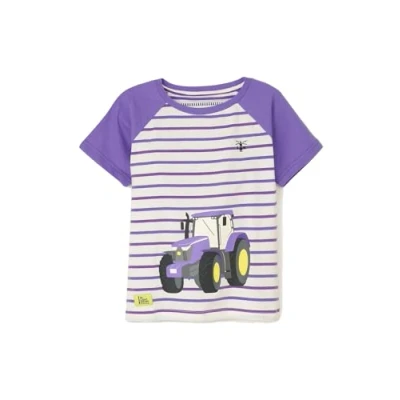 Image of LightHouse Girls Causeway Tee Kids Short Sleeved Cotton Stretch T Shirt Purple Tractor 2 3years