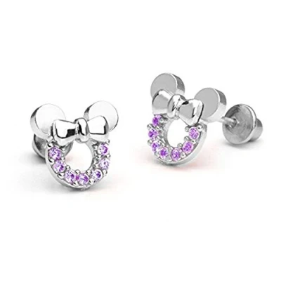 Image of findout sterling silver Cubic Zircons Amethyst hollow Mickey Mouse earrings .for women girls .(f1781)