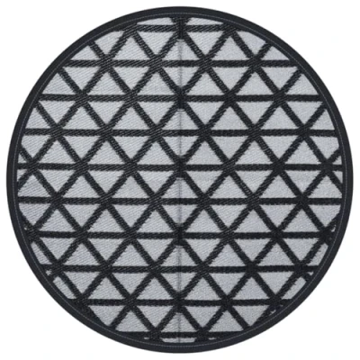 Image of vidaXL Outdoor Carpet Garden Rug Black PP Patio Mat, UV Resistant, Reversible, Lightweight, 120 cm Dia, Easy Clean