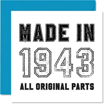 Image of 81st Birthday Card for Men Women Him Her Made in 1943 All Original Parts Funny Eighty One First Grandad Nan Grandma Mum Dad, 145mm x Humour Greeting Cards