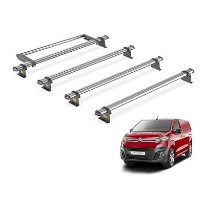Image of Van Guard Trade Roof Rack for Citroen Dispatch (2016+) 4 Steel Bars &amp; Rear Ladder Roller [Only Suitable &#039;XL&#039; Wheelbase Models with Twin Doors] UltiBar SB335 4/VGR 09