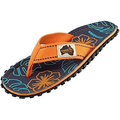 Image of Gumbies Islander Unisex Flip Flops, with Supersoft Cotton Toe Post and Durable Recycled Rubber Sole Comfort Guaranteed Orange Hibiscus 4