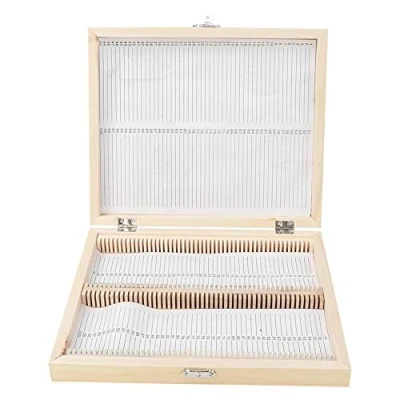 Image of 100PCS Pure Solid Wood Handmade Biology Glass Prepared Microscope Slides Specimens Wooden Slide Storage Box Case for Slice Collection,with Metal Buckle and Hinge