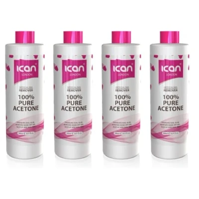 Image of Ican London 100% Pure Acetone Nail Polish Remover UV GEL Soak Off (4 x 500ml)